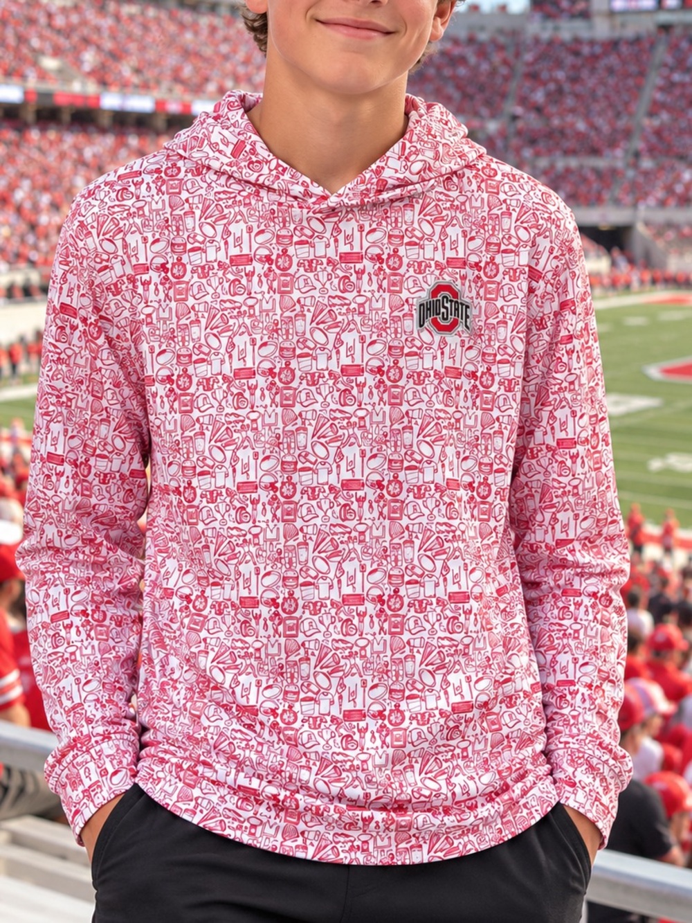 Colosseum Ohio State Buckeyes Youth XL 20 All Over Print Hooded Shirt